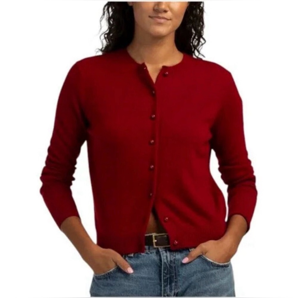 NWT WILT Karanda Red Cashmere Bobble Button Cardigan Sweater Size Medium